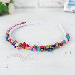 Colorful crystals headpiece Festival rainbow hair piece Sparkle beaded headband Multicolored bright hair accessories Dainty crown for adult