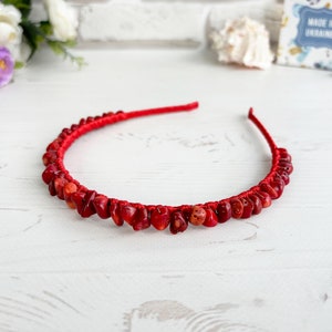Whimsical Red Beaded Headband with Matching Earrings Red Bead Headpiece - Etsy main image 2