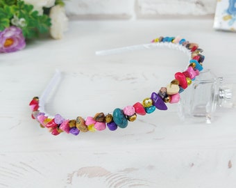 Fermaglio per capelli da festival arcobaleno, cerchietto con coroncina scintillante multicolore, copricapo di cristallo colorato, diadema con pietre grezze scintillanti, cerchietto sottile per tutti i giorni