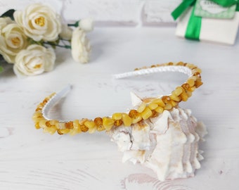 Pièce de cheveux de mariage sur la plage, serre-tête de mariée en cristal jaune, bijoux de cheveux en pierre précieuse d'agate jaune, serre-tête en perles, bandeau personnalisé pour femme