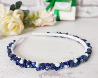 Lapis Lazuli hair accessory Navy blue gemstone headpiece Boho wedding beaded crown Lapis Lazuli crystal headband Bridal hair piece