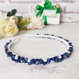 Elegant Beaded Headbands Set - Navy, Gray, White Astoria Vintage Inspired Beaded Leaves Side Headband main image 3