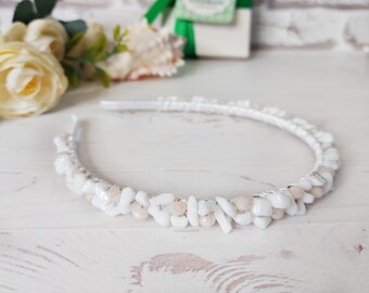 Witte bruidshoofdband, Bruiloft kristallen haaraccessoires, Edelsteen kroon vrouwen, Witte Agaat sieraden, Kraal haarstuk, Bruidsmeisje hoofddeksel