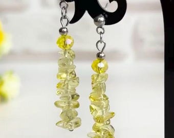 Yellow Quartz gemstone earrings Crystal bridal earrings Dangle drop wedding earrings Cluster bead earrings Long simple earrings gift