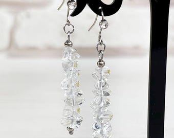Clear Quartz crystals earrings Long gemstone dangle earrings Statement earrings Everyday bead drop earrings Stone simple earrings Women gift