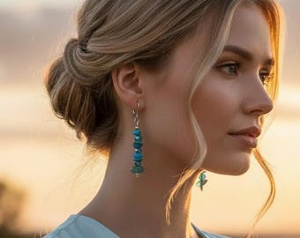 Blue Pearl cascade earrings Gemstone crystal jewelry Women gift Natural stone beaded earrings Blue stacked earrings Chandelier earrings