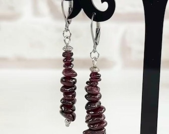 Garnet gemstone earrings Burgundy crystal earrings for wedding Dangle drop stone earrings Red beaded earrings Long threader earrings Women