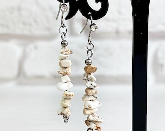 Pendientes colgantes de jaspe beige, delicadas joyas colgantes con cuentas, pendientes largos minimalistas de cristal.