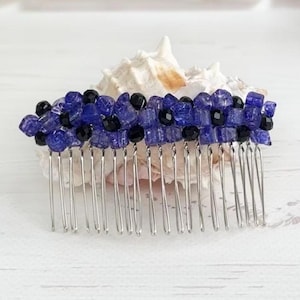 Navy blue Quartz crystals hair comb Boho wedding gemstones hairpiece Embellished bridal stones hair clip Bling royal blue beaded hair comb