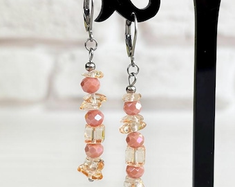 Lange goldene Quarz Kristall Ohrringe Edelstein baumeln Tropfen Ohrringe Statement Perlen Ohrringe Stein Threader Ohrringe Muttertag Mama Geschenk