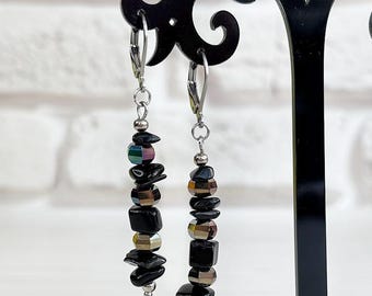 Pendientes de ágata negra Pendientes colgantes de cristal Pendientes apilados llamativos Pendientes de cuentas en racimo