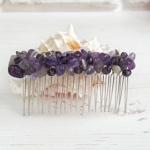 Gemstone Amethyst hair comb Purple stones hair accessories Crystal hair comb Rustic Wedding comb Bridesmaid hair piece Boho bridal headpiece