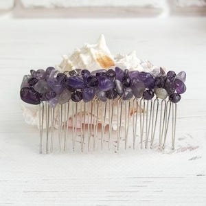 Amethyst crystal hair comb Purple gemstones hair clip Bling beaded bridal hair piece Amethyst hair accessories Embellished wedding headpiece