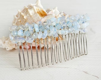 Opal hair comb Moonstone hair clip Wedding crystals hair piece Opal bridal headpiece Bling gemstones hair clip Prom Beaded stones hair piece