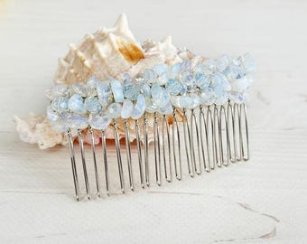 Opal hair comb Moonstone hair clip Wedding crystals hair piece Opal bridal headpiece Bling gemstones hair clip Prom Beaded stones hair piece