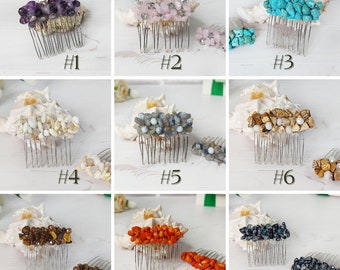 Crystals mini hair combs wedding, Gemstone hair accessories bridesmaid, Minimalist beaded hair piece women, Jeweled crystal hair clips bride