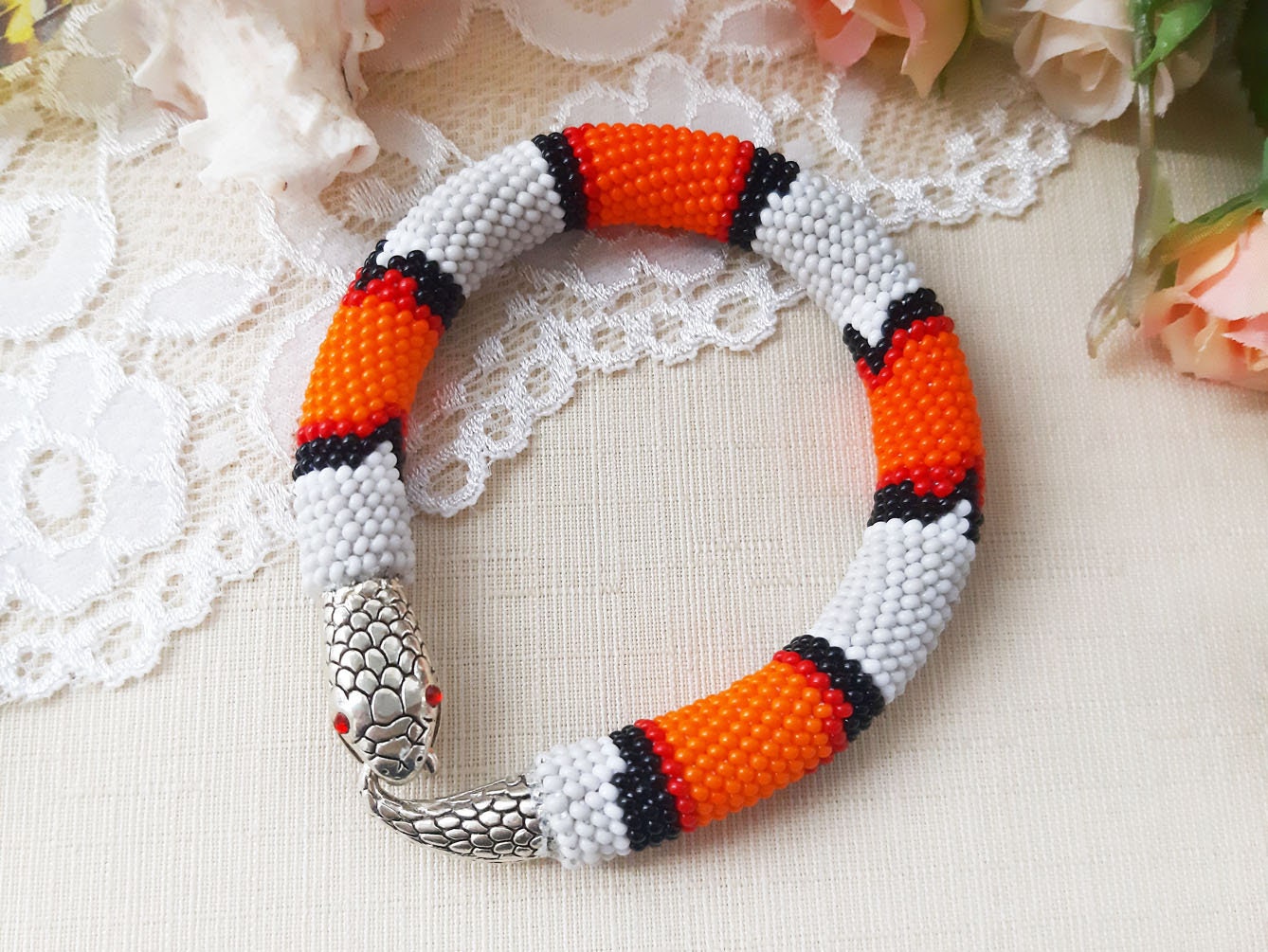 Snake skin bracelet Coral snake jewelry Serpent bracelet Etsy
