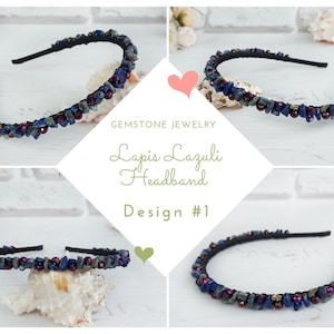 Navy blue beaded headband, Woman boho hairband, Blue crystals crown, Lapis lazuli gemstone hair accessories, Bridal wedding hair piece women image 8