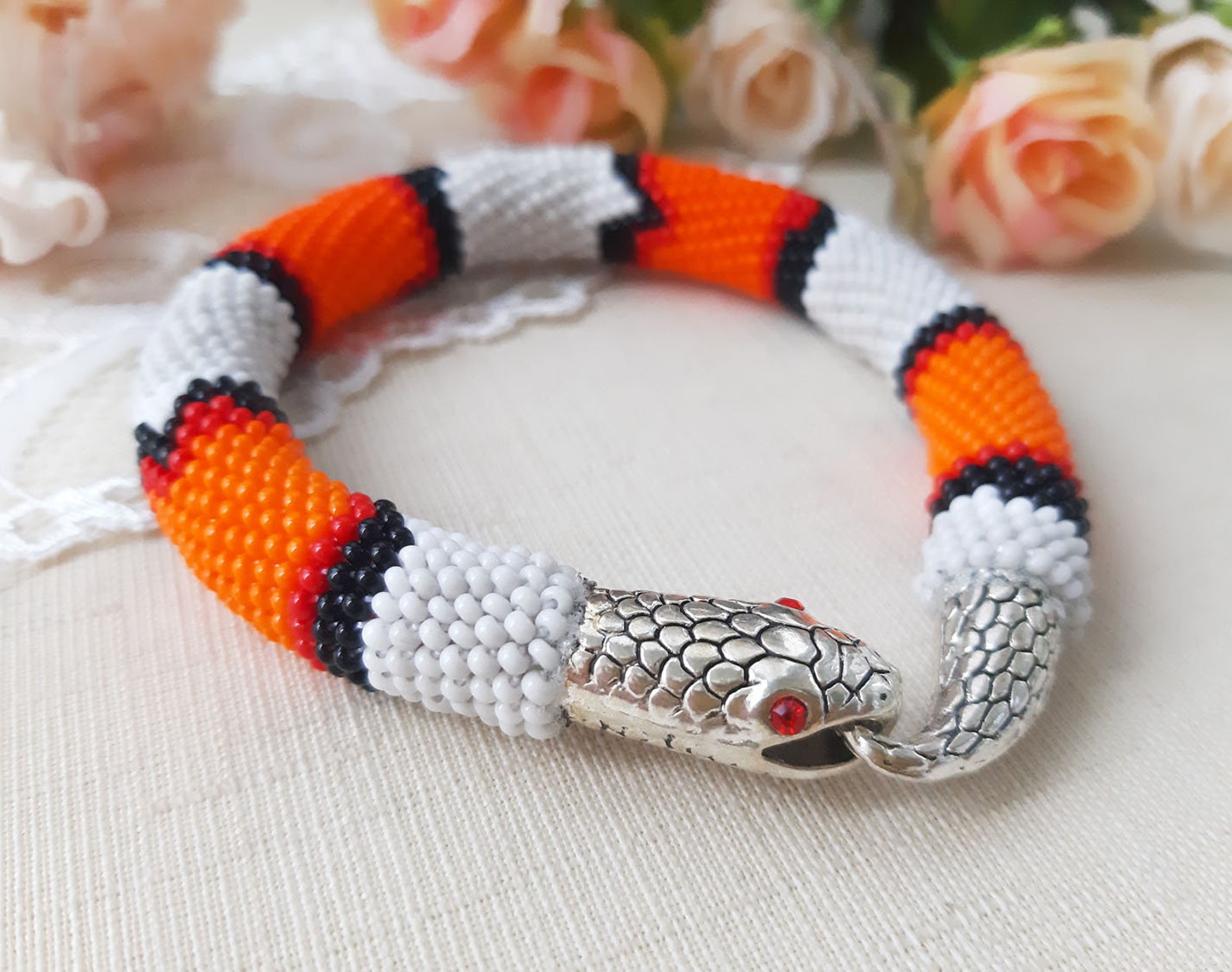 Snake skin bracelet Coral snake jewelry Serpent bracelet Etsy