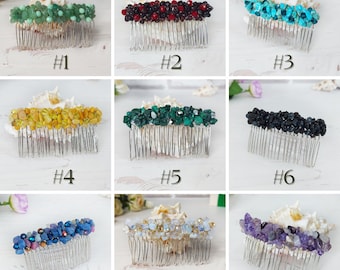 Gemstone crystals hair comb, Beaded hair clip, Embellished comb wedding, Jeweled hair piece Prom, Stone hair accessories, Women headpiece