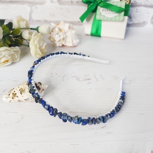 Navy blue beaded headband, Woman boho hairband, Blue crystals crown, Lapis lazuli gemstone hair accessories, Bridal wedding hair piece women image 5