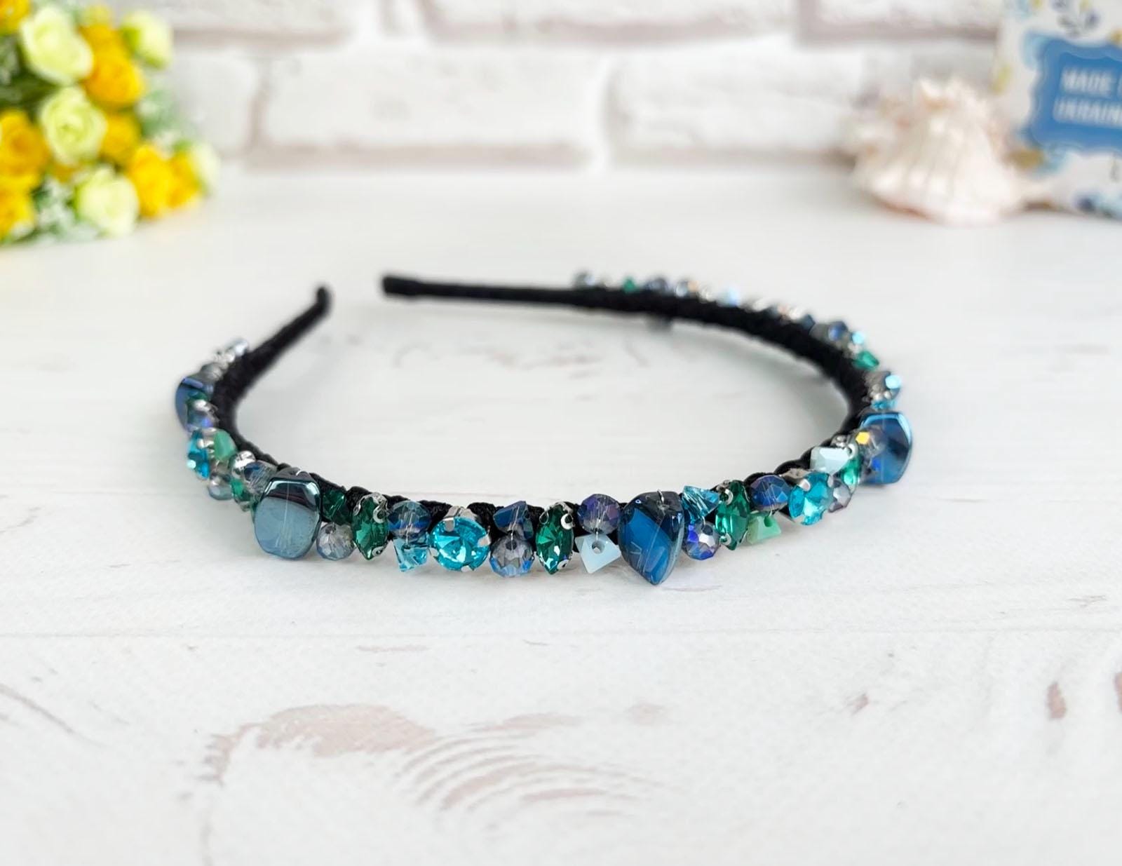 Turquoise and Crystal Headband - Etsy display picture 1