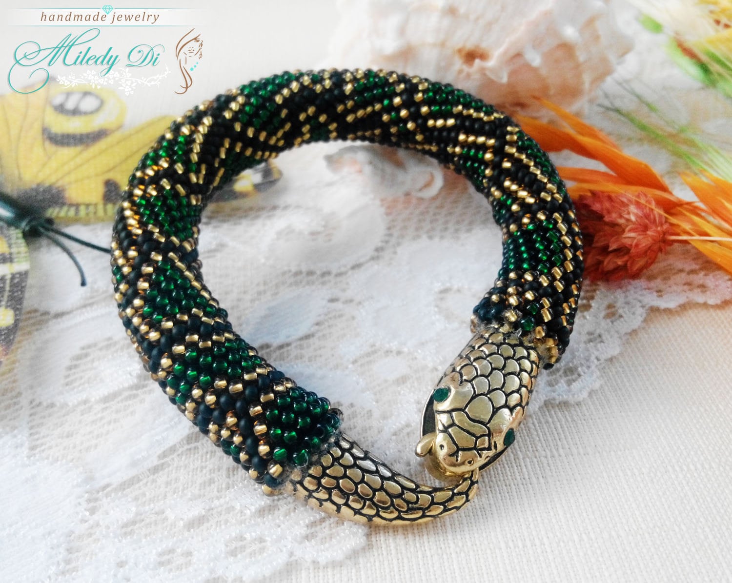 Snake bracelet Python jewelry Seed bead jewelry Serpent Etsy