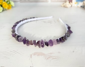 Gemstones Amethyst crown Purple stones headband Amethyst hair piece Wedding crystal headpiece Beaded headbands for women