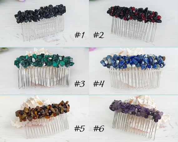 Gemstone Crystals Hair Comb, Beaded Hair Clip, Embellished  display picture 3