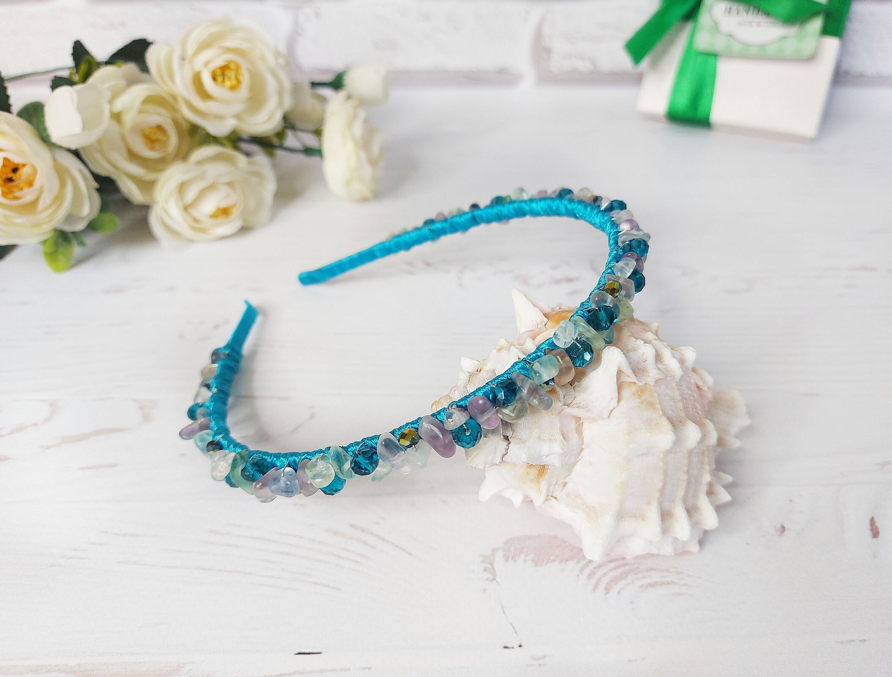 Blue and Green Beaded Headband - Etsy display picture 2