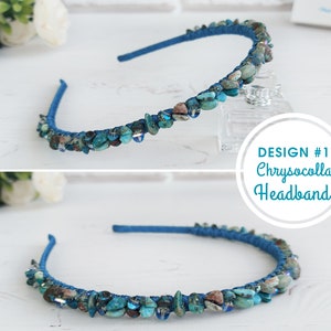 Chrysocolla gemstone headband, Blue green crystals crown girl, Sparkle Birthday hairband, Bling wedding hair jewelry, Bridal stone headpiece Design #1