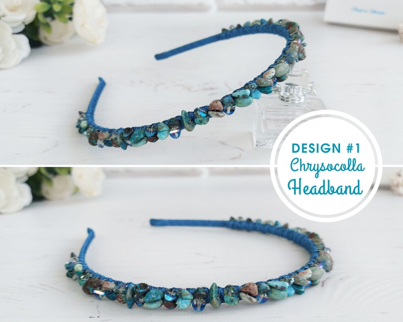 Chrysocolla gemstone headband, Blue green crystals crown girl, Sparkle Birthday hairband, Bling wedding hair jewelry, Bridal stone headpiece Design #1