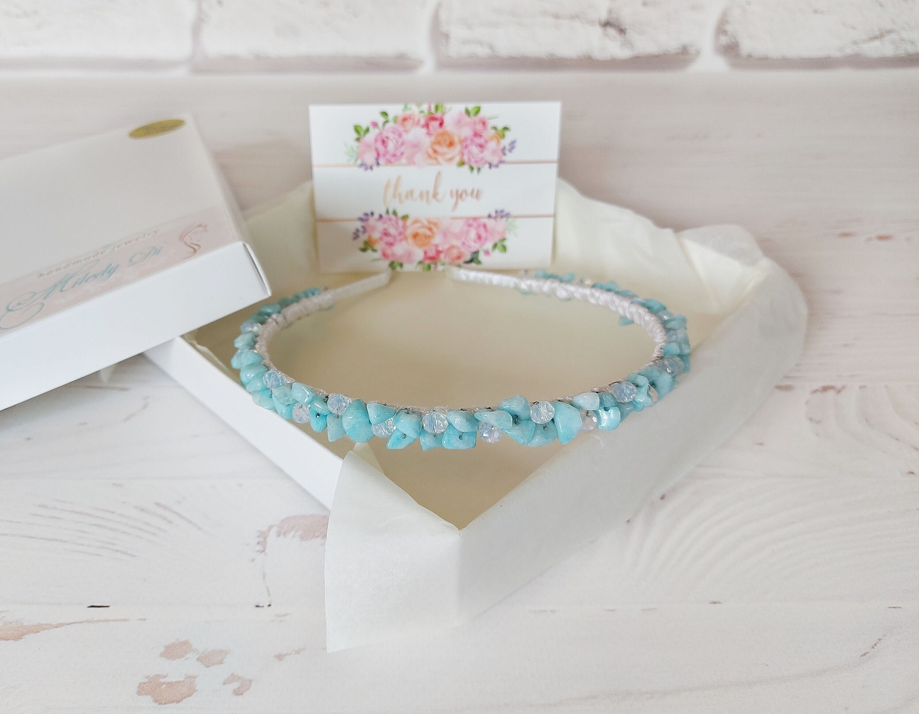 Padded 1.5” Headband with Aquamarine Rhinestone Aluminum Mesh Overlay Handmade Aquamarine Headband - Etsy main image 2