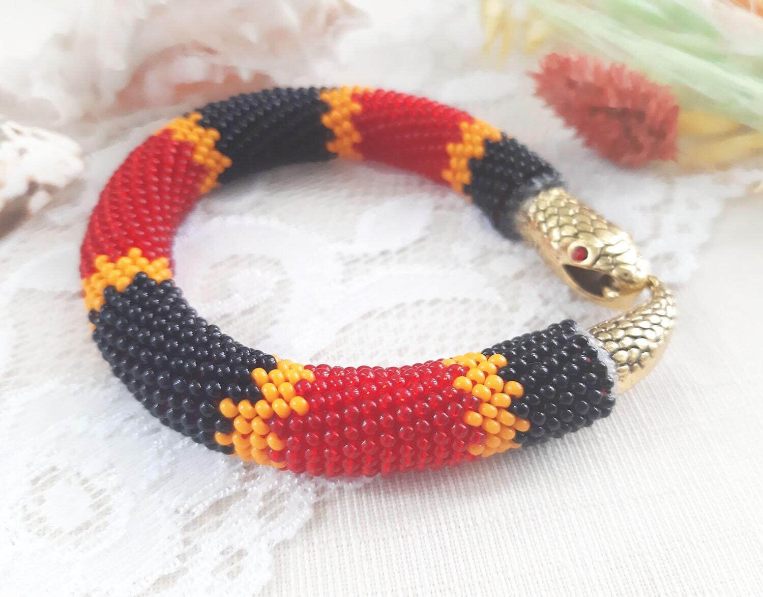 Coral snake bracelet Snake skin bracelet Beadwork crochet Etsy