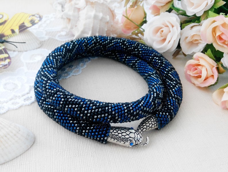 Adult Craft Jewelry making KIT diy bead crochet necklace Seed bead necklace Bead crochet KIT DIY Kit blue snake necklace