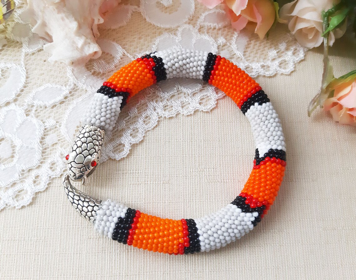 Snake skin bracelet Coral snake jewelry Serpent bracelet Etsy