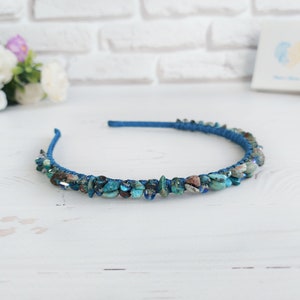 Chrysocolla gemstone headband, Blue green crystals crown girl, Sparkle Birthday hairband, Bling wedding hair jewelry, Bridal stone headpiece image 5