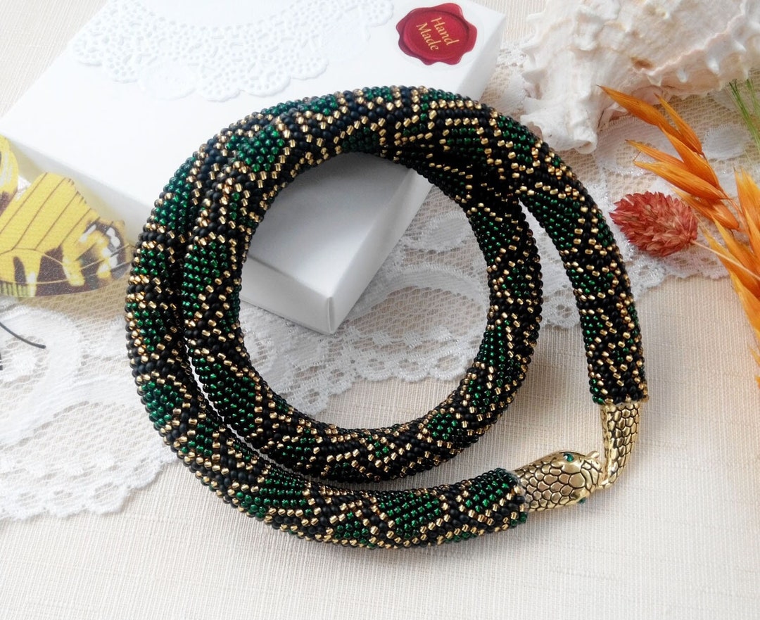 Green Snake Necklace Serpent Jewelry Reptile Necklace Etsy
