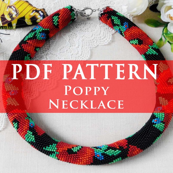 PDF pattern necklace, Seed bead jewelry DIY, Beading tutorial Ukrainian necklace, Crafter gift for adult, Beadwork floral crochet rope