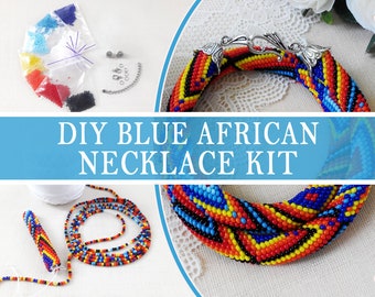 Diy kits adults, How to make seed bead crochet necklace kit African beadwork necklace pattern, Geometric beading jewelry making crafter gift