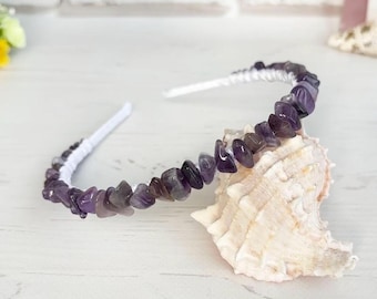 Edelstenen Amethist kroon Paarse stenen hoofdband Amethist haarstukje bruiloft kristallen zendspoel bruids kralen paarse haaraccessoires