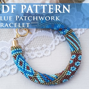 PDF pattern bracelet, Jewelry making DIY pattern, Seed bead crochet rope pattern for adult, Digital pattern, Mint blue patchwork bracelet