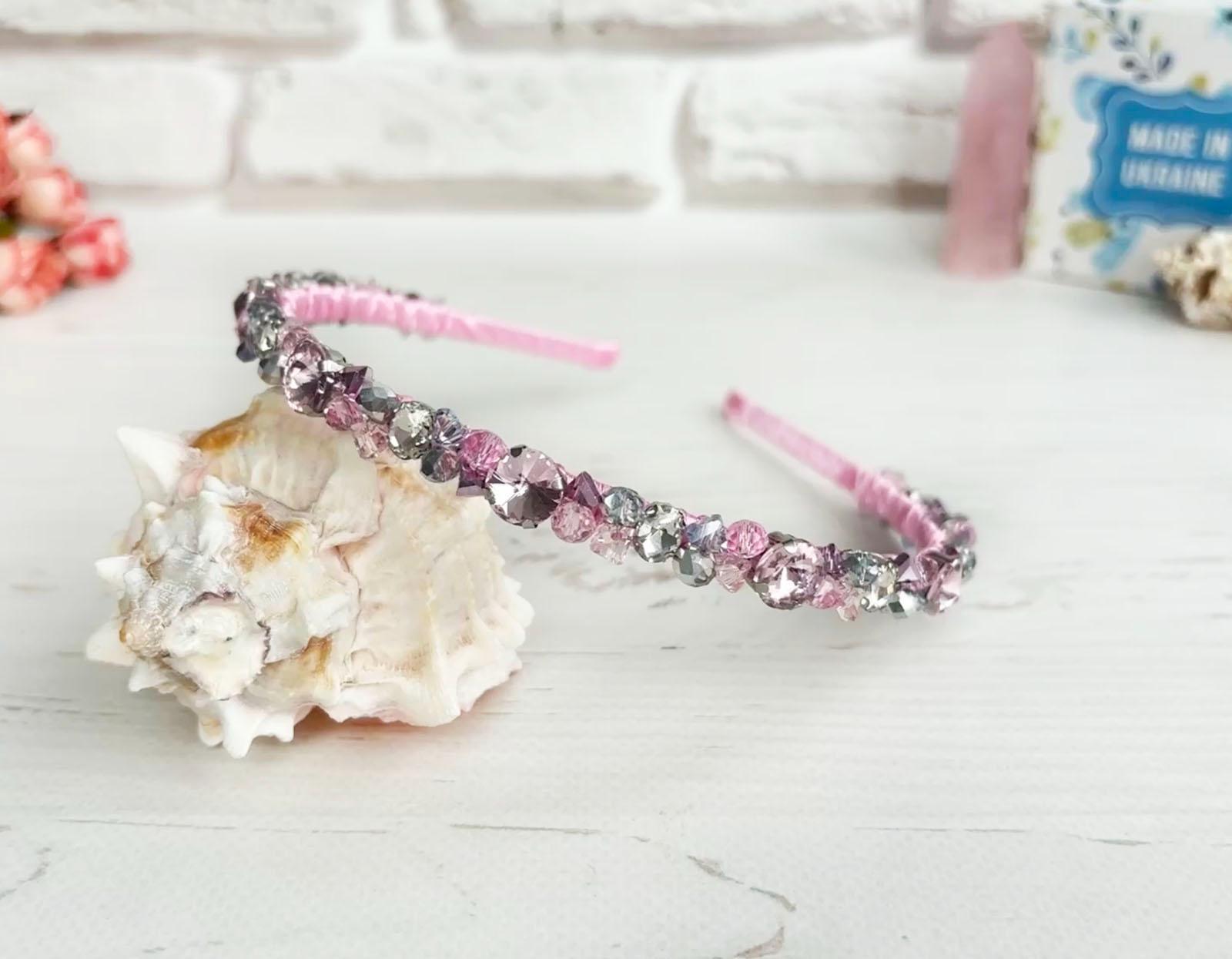 Crystals Tender Pink Headband, Wedding Modern Hair Piece  display picture 1