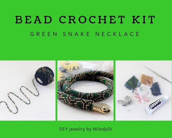 Adult Craft Jewelry making KIT diy bead crochet necklace Seed bead necklace Bead crochet KIT DIY Kit blue snake necklace