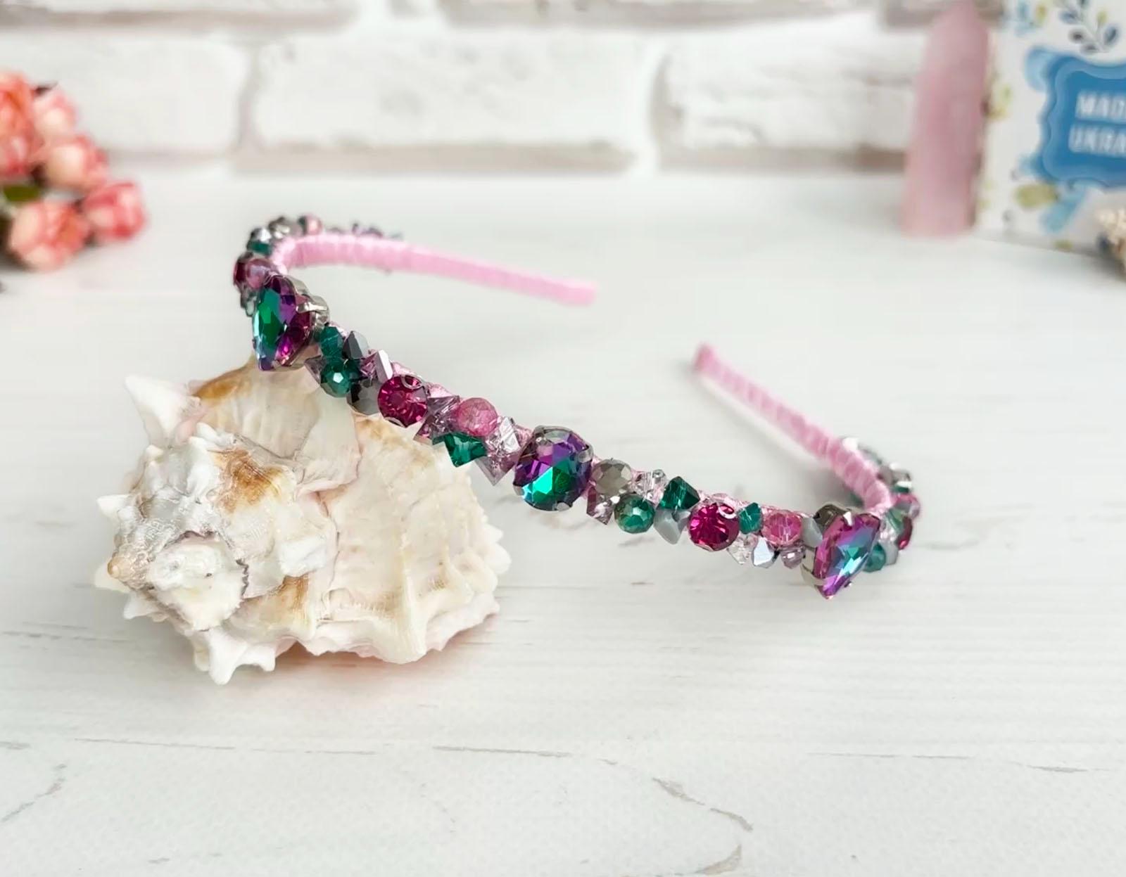 Pink Green Crystal Headband - Etsy
