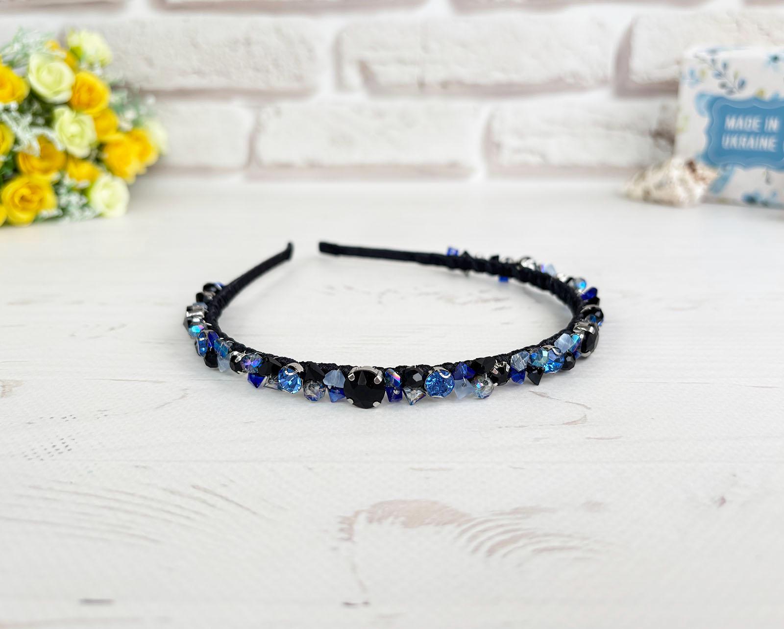 Elegant Beaded Headbands Set - Navy, Gray, White sparkly-headband-navy-blue-  main image 2