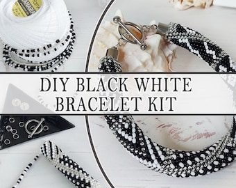 DIY Beadwork bracelet, diy jewelry making craft KIT, How to crochet seed beaded bracelet, KIT beading bracelet, Crafter gift for grandma