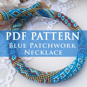 Modello digitale collana PDF, modello di corda all&#39;uncinetto con perline di semi per adulti, collana patchwork blu menta, creazione di gioielli fai da te