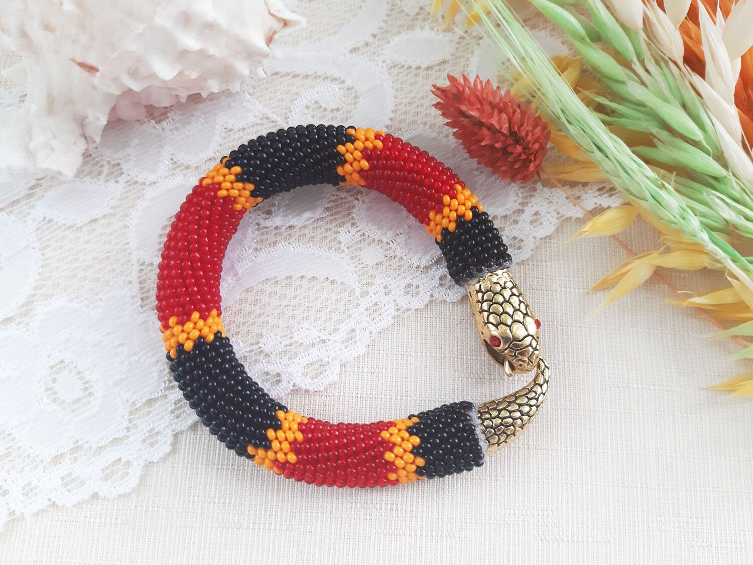 Coral snake bracelet Snake skin bracelet Beadwork crochet Etsy