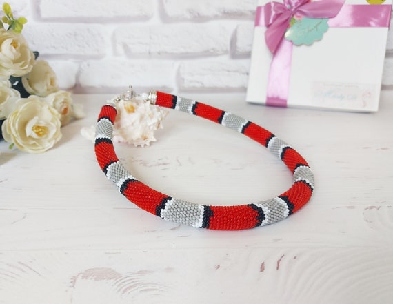 Coral Snake Necklace Milk Snake Choker Necklace Red Snake Necklace